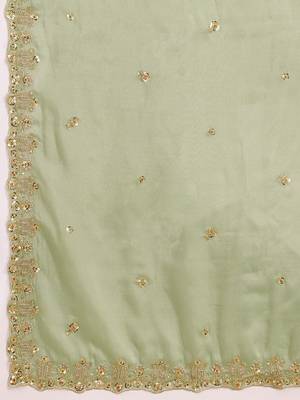 Pista silk blend beads embroidery with sequence work saree with unstitch blouse piece for women 6