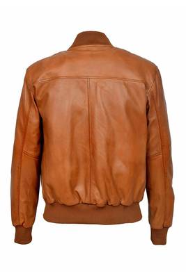 Men's tan leather casual style bomber jacket 4