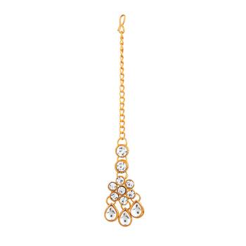 White color necklace set with earrings & maang tikka | kundan & agate stone | antique gold plating 4