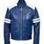 Men's blue leather genuine casual style white strip jacket