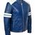 Men's blue leather genuine casual style white strip jacket