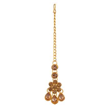 Lct color necklace set with earrings & maang tikka | kundan & agate stone | antique gold plating 4