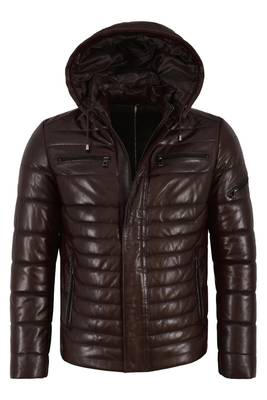 Men's brown leather real lambskin handcrafted puffer jacket 1