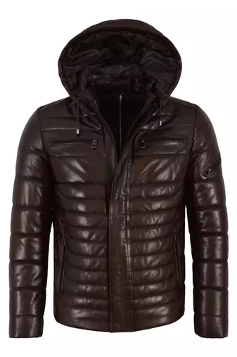 Men's brown leather real lambskin handcrafted puffer jacket