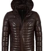Men's brown leather real lambskin handcrafted puffer jacket