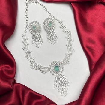 emerald green pear cut cz bridal necklace earrings set, silver art deco statement jewellery 2