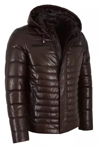 Men's brown leather real lambskin handcrafted puffer jacket