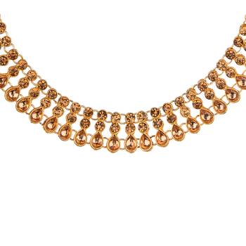 Lct color necklace set with earrings & maang tikka | kundan & agate stone | antique gold plating 5