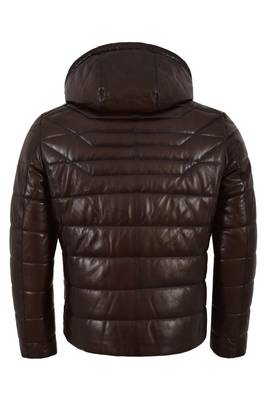 Men's brown leather real lambskin handcrafted puffer jacket 3