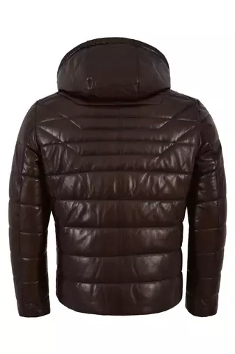 Men's brown leather real lambskin handcrafted puffer jacket