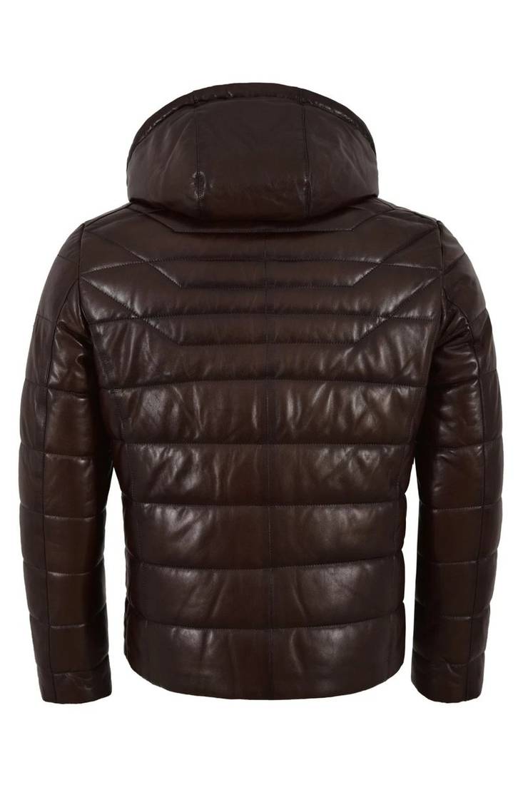 Men's brown leather real lambskin handcrafted puffer jacket