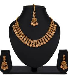Lct color necklace set with earrings & maang tikka | kundan & agate stone | antique gold plating
