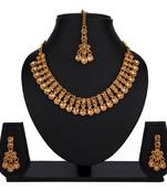 Lct color necklace set with earrings & maang tikka | kundan & agate stone | antique gold plating