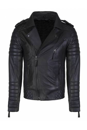 Men's genuine leather tailored look quilted biker jacket