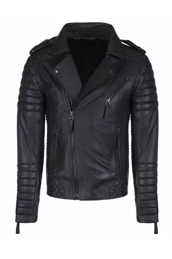 Men's genuine leather tailored look quilted biker jacket