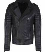 Men's genuine leather tailored look quilted biker jacket