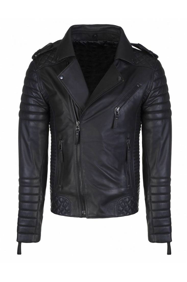 Men's genuine leather tailored look quilted biker jacket