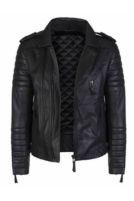 Men's genuine leather tailored look quilted biker jacket 2