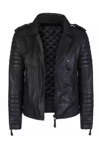 Men's genuine leather tailored look quilted biker jacket