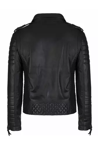 Men's genuine leather tailored look quilted biker jacket