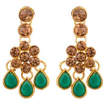 Green color necklace set with earrings & maang tikka | kundan & agate stone | antique gold plating 3
