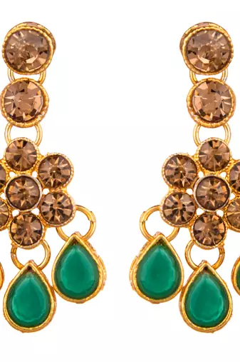 Green color necklace set with earrings & maang tikka | kundan & agate stone | antique gold plating