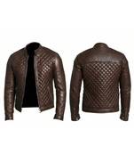 Men's quilted leather street style brown biker jacker