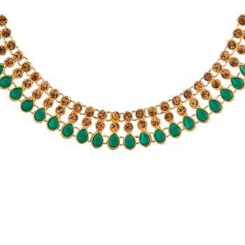 Green color necklace set with earrings & maang tikka | kundan & agate stone | antique gold plating 5