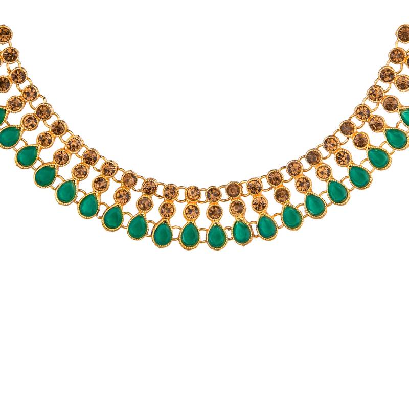 Green color necklace set with earrings & maang tikka | kundan & agate stone | antique gold plating