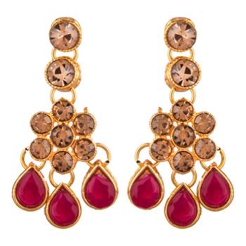 Maroon color necklace set with earrings & maang tikka | kundan & agate stone | antique gold plating 3