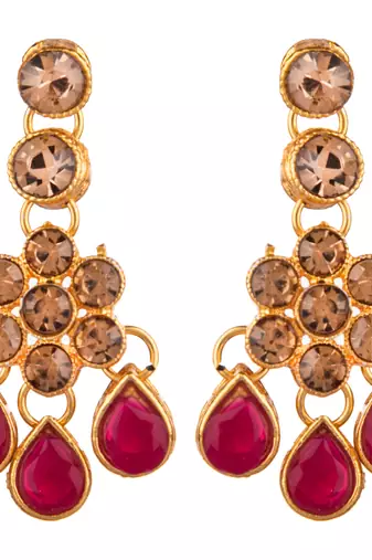 Maroon color necklace set with earrings & maang tikka | kundan & agate stone | antique gold plating