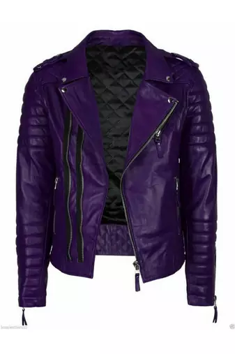 Men's purple leather quilted minimal design real lambskin jacket