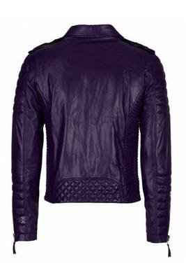 Men's purple leather quilted minimal design real lambskin jacket 2
