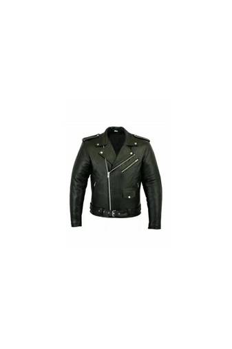 Men's black leather silver zip premium quality biker jacket