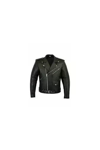 Men's black leather silver zip premium quality biker jacket