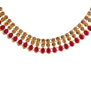 Maroon color necklace set with earrings & maang tikka | kundan & agate stone | antique gold plating 5