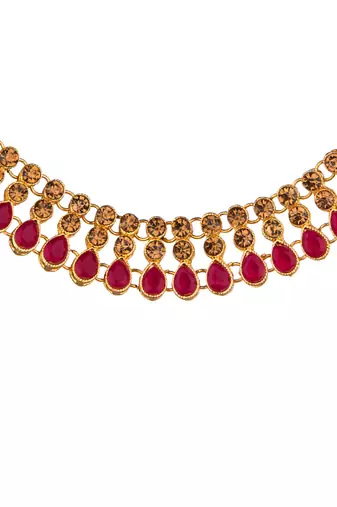 Maroon color necklace set with earrings & maang tikka | kundan & agate stone | antique gold plating
