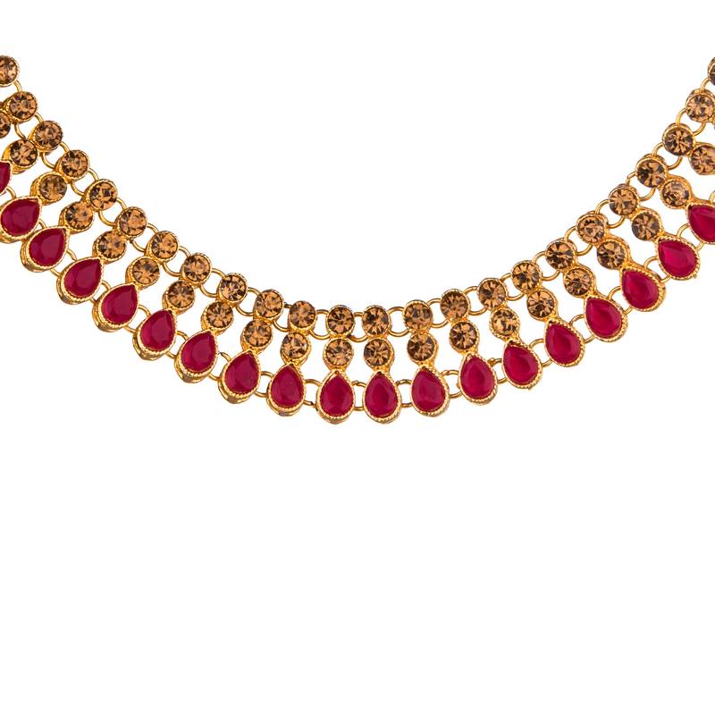 Maroon color necklace set with earrings & maang tikka | kundan & agate stone | antique gold plating
