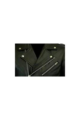 Men's black leather silver zip premium quality biker jacket 2