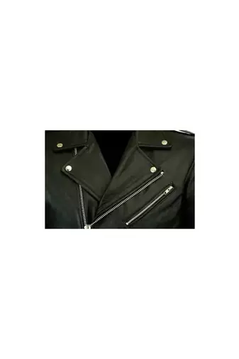 Men's black leather silver zip premium quality biker jacket