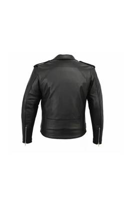 Men's black leather silver zip premium quality biker jacket 3