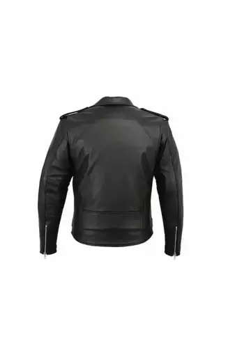 Men's black leather silver zip premium quality biker jacket