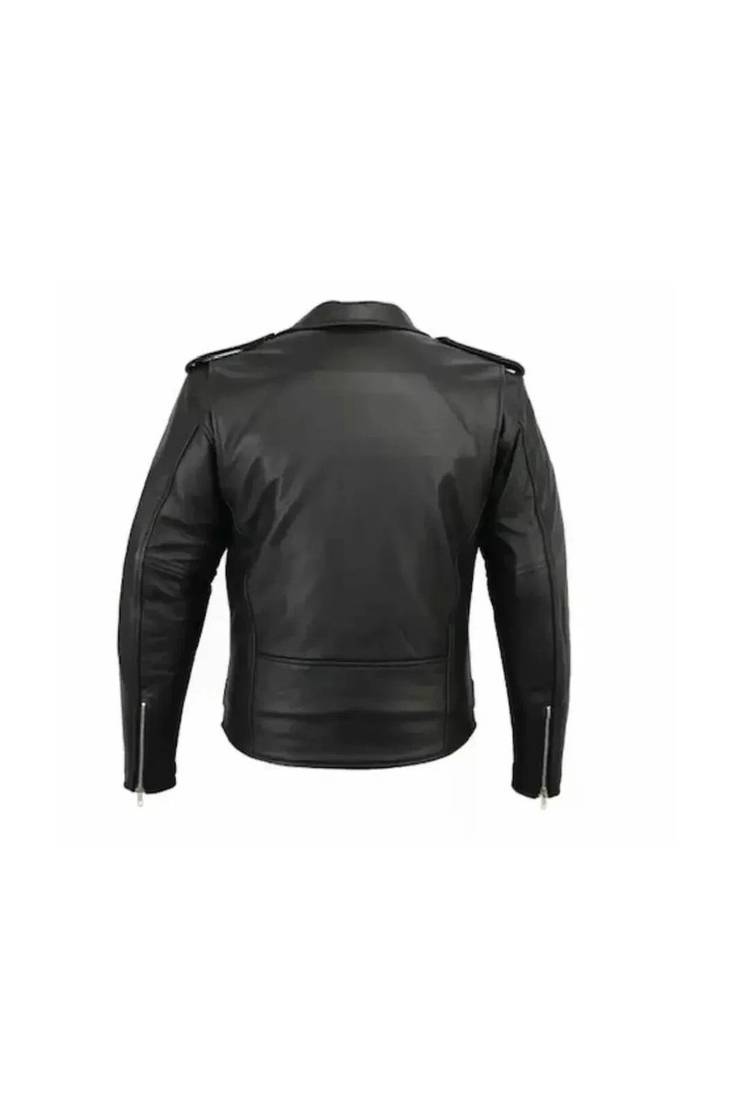 Men's black leather silver zip premium quality biker jacket