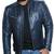 Men's navy blue leather genuine smart casual biker jacket