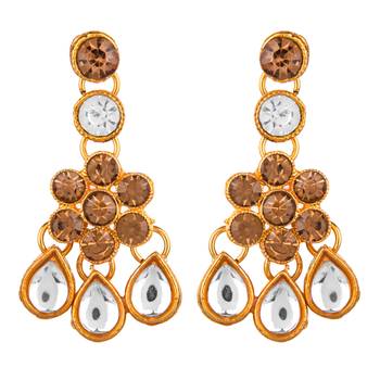Lct white color necklace set with earrings & maang tikka | kundan & agate stone | gold plating 3
