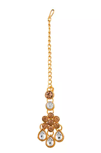 Lct white color necklace set with earrings & maang tikka | kundan & agate stone | gold plating