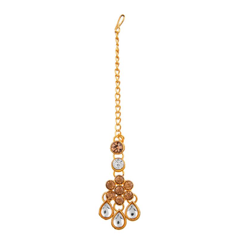 Lct white color necklace set with earrings & maang tikka | kundan & agate stone | gold plating