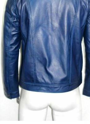 Men's black leather designer style genuine strip biker jacket 3