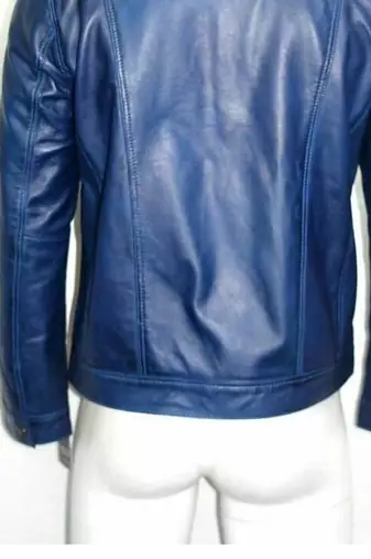 Men's black leather designer style genuine strip biker jacket