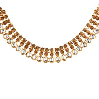 Lct white color necklace set with earrings & maang tikka | kundan & agate stone | gold plating 5